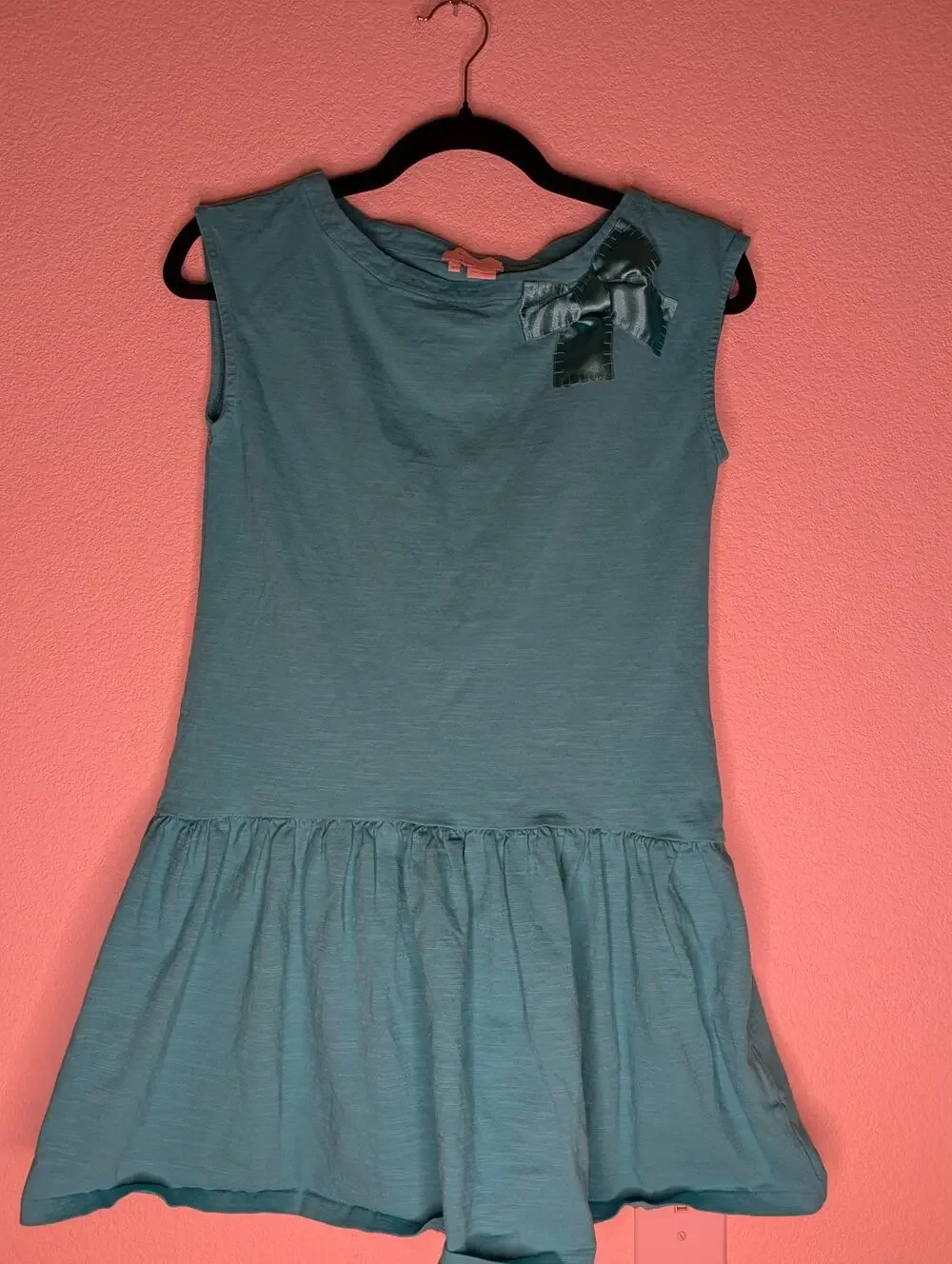 Kate Spade New York Short Ruffle Dress 14 Bow Preppy Babydoll Teal Designer Plus